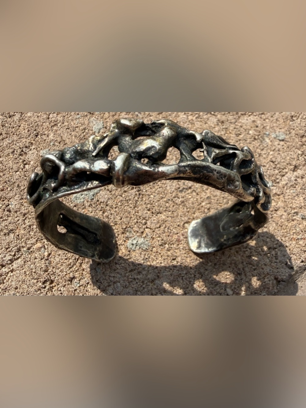 Vintage Brutalist Sterling Silver Cuff Bracelet - Heavy 40.59g